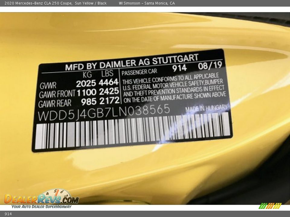 Mercedes-Benz Color Code 914 Sun Yellow