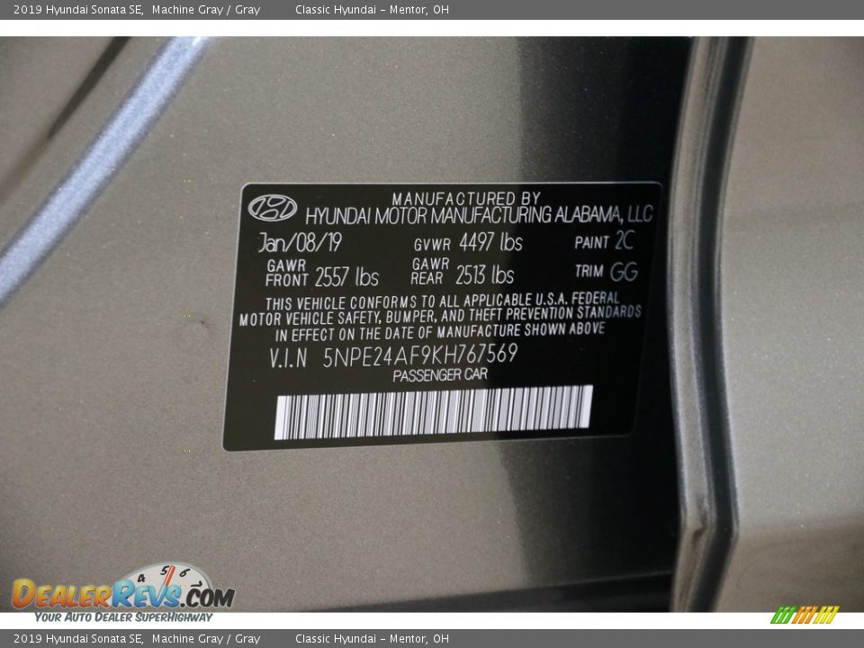 2019 Hyundai Sonata SE Machine Gray / Gray Photo #19