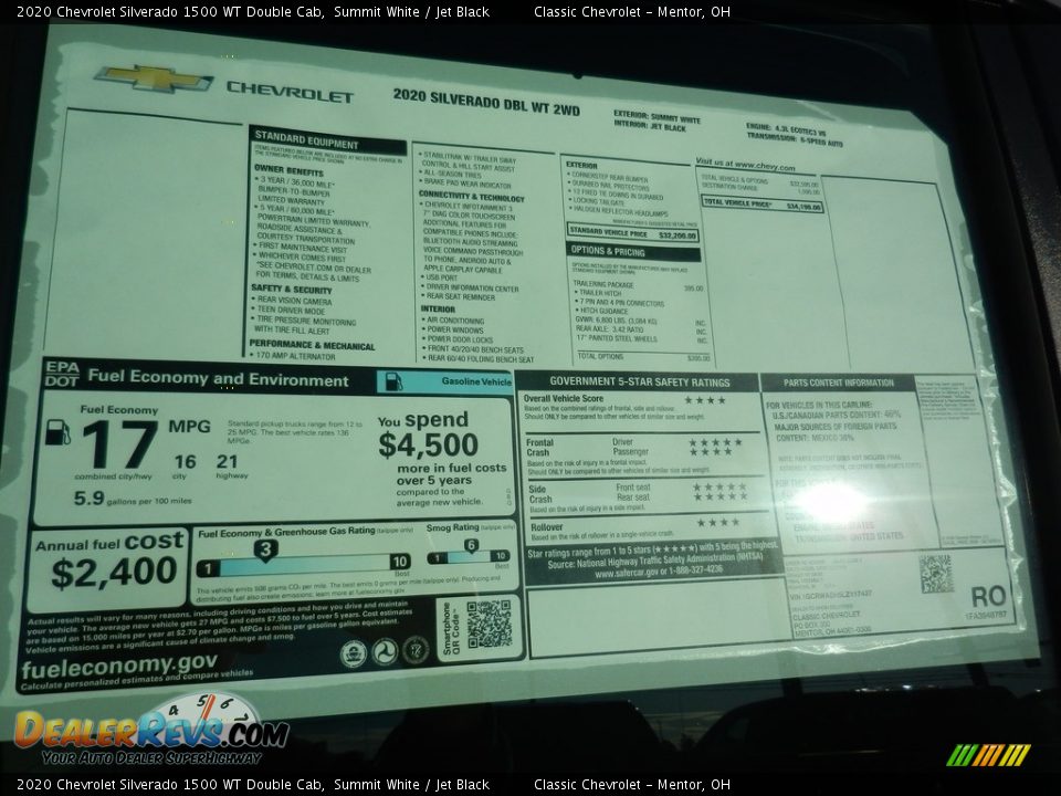 2020 Chevrolet Silverado 1500 WT Double Cab Window Sticker Photo #7