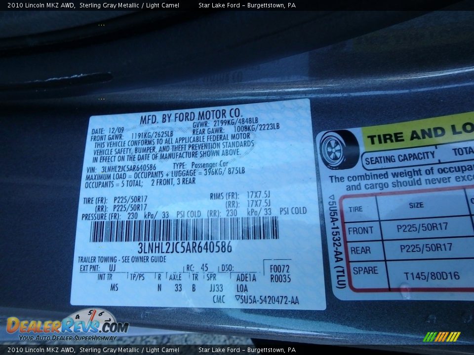 2010 Lincoln MKZ AWD Sterling Gray Metallic / Light Camel Photo #3