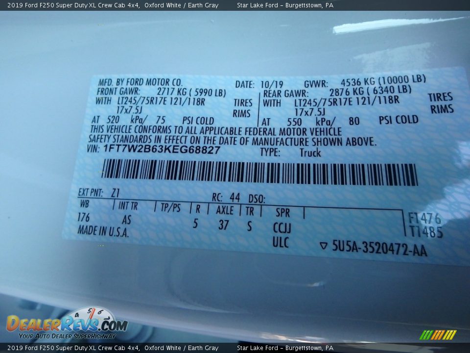 2019 Ford F250 Super Duty XL Crew Cab 4x4 Oxford White / Earth Gray Photo #10