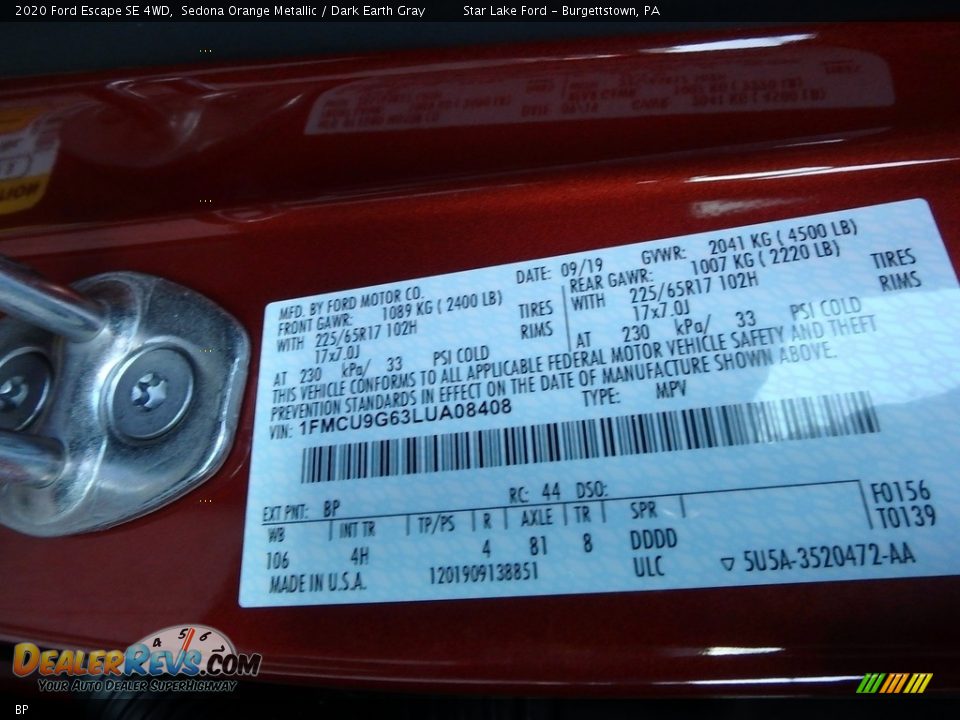 Ford Color Code BP Sedona Orange Metallic