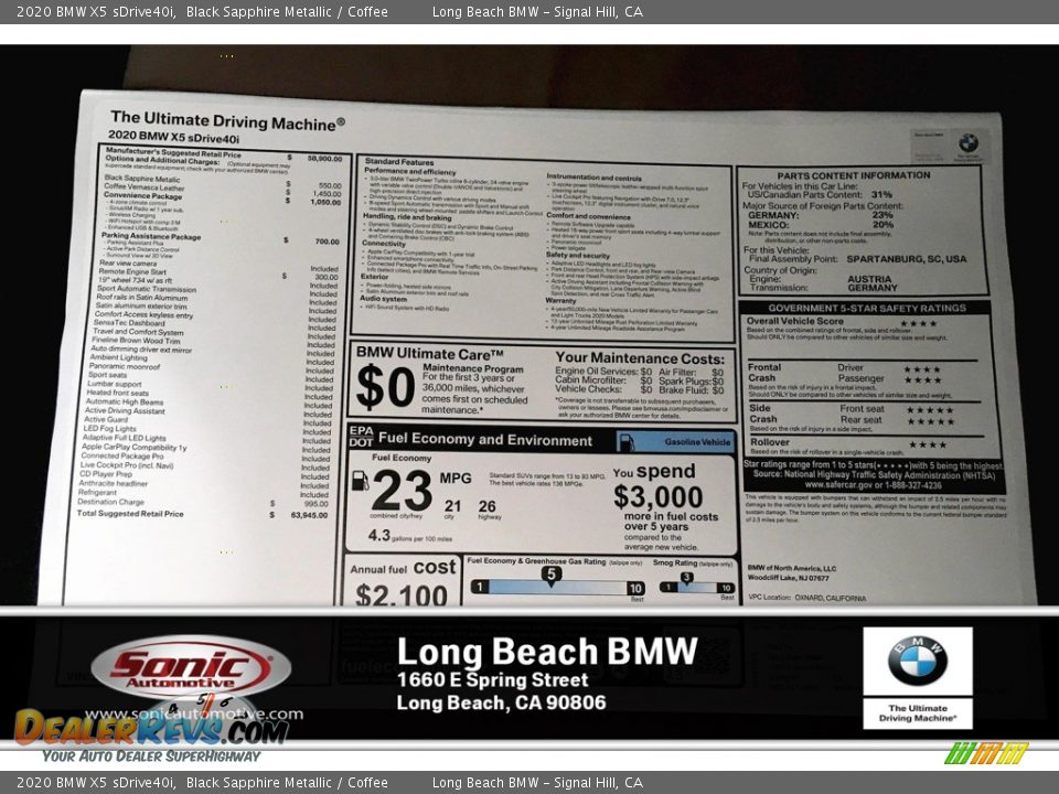 2020 BMW X5 sDrive40i Black Sapphire Metallic / Coffee Photo #10