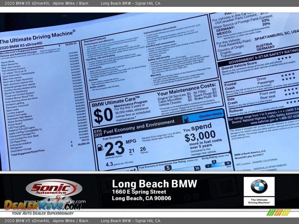 2020 BMW X5 sDrive40i Alpine White / Black Photo #10