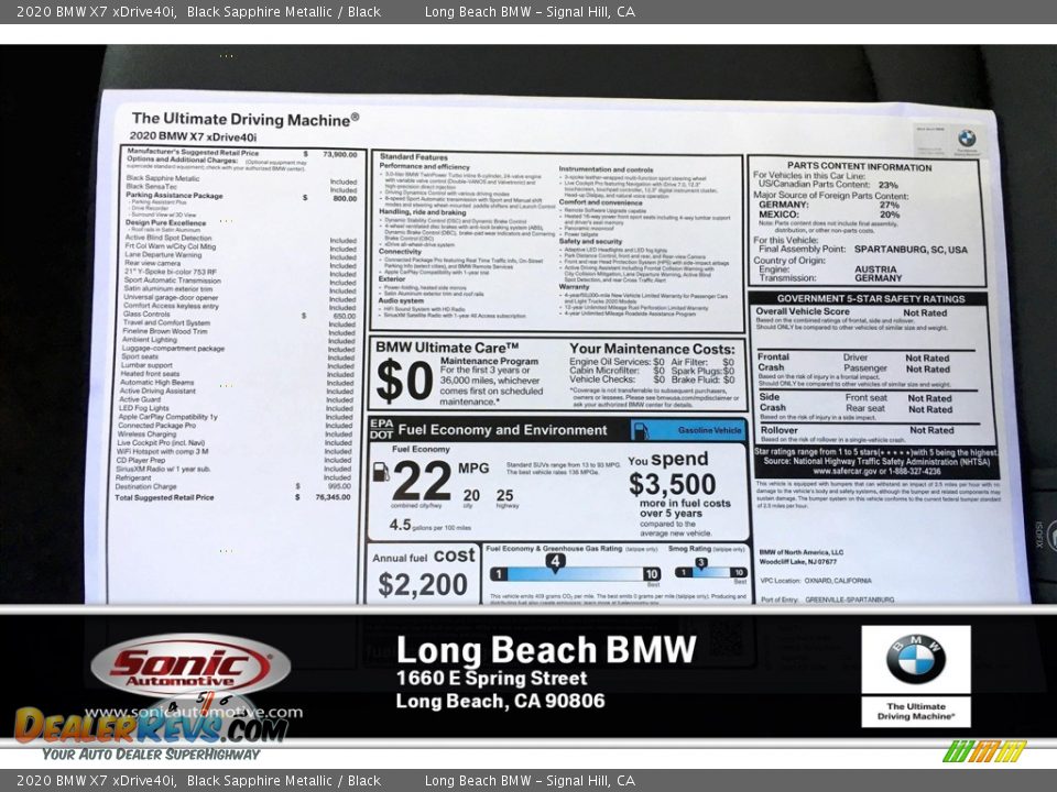 2020 BMW X7 xDrive40i Black Sapphire Metallic / Black Photo #10