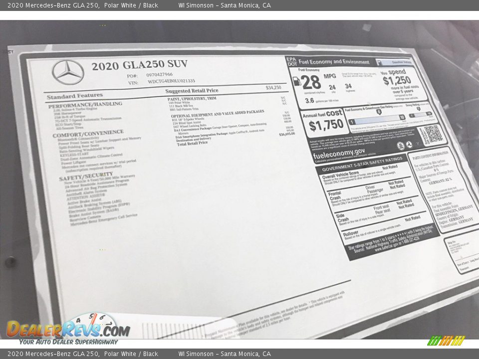 2020 Mercedes-Benz GLA 250 Polar White / Black Photo #10