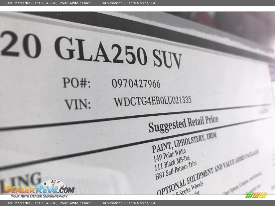 2020 Mercedes-Benz GLA 250 Polar White / Black Photo #11