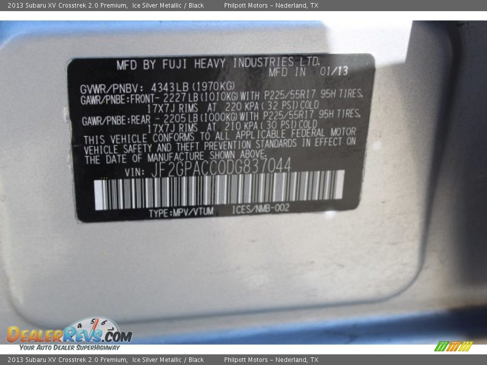 2013 Subaru XV Crosstrek 2.0 Premium Ice Silver Metallic / Black Photo #28