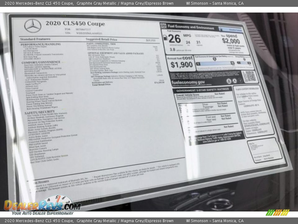 2020 Mercedes-Benz CLS 450 Coupe Window Sticker Photo #10