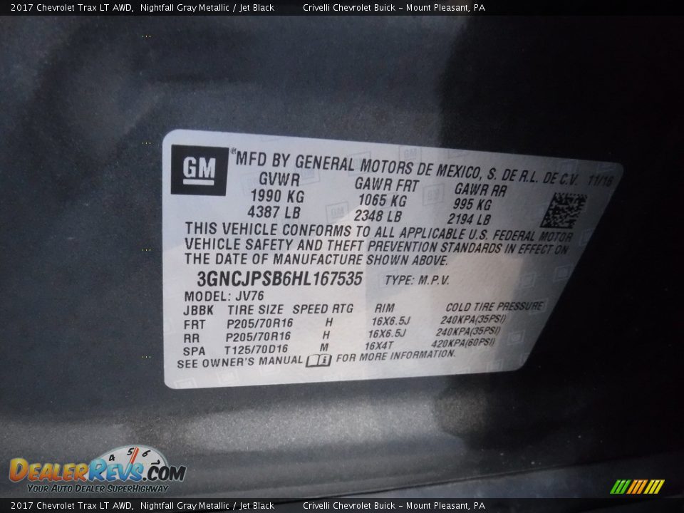 2017 Chevrolet Trax LT AWD Nightfall Gray Metallic / Jet Black Photo #32