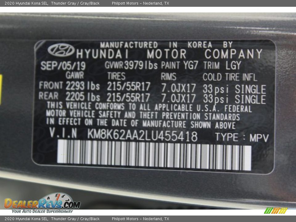 2020 Hyundai Kona SEL Thunder Gray / Gray/Black Photo #26