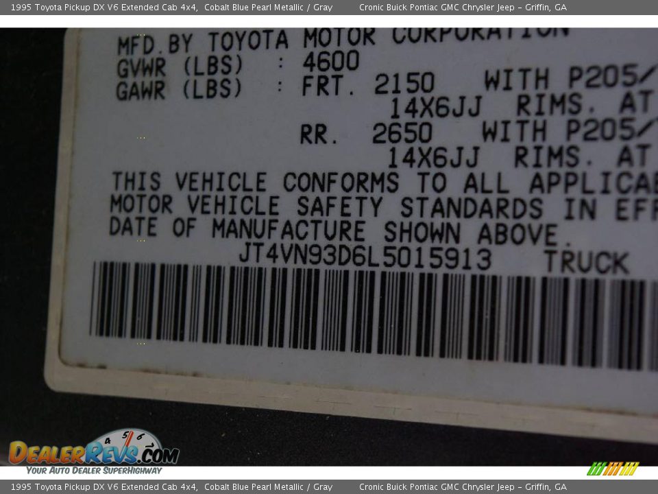 1995 Toyota Pickup DX V6 Extended Cab 4x4 Cobalt Blue Pearl Metallic / Gray Photo #18