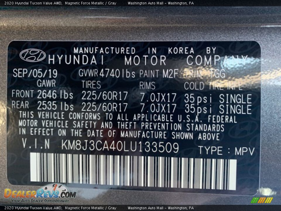 2020 Hyundai Tucson Value AWD Magnetic Force Metallic / Gray Photo #10