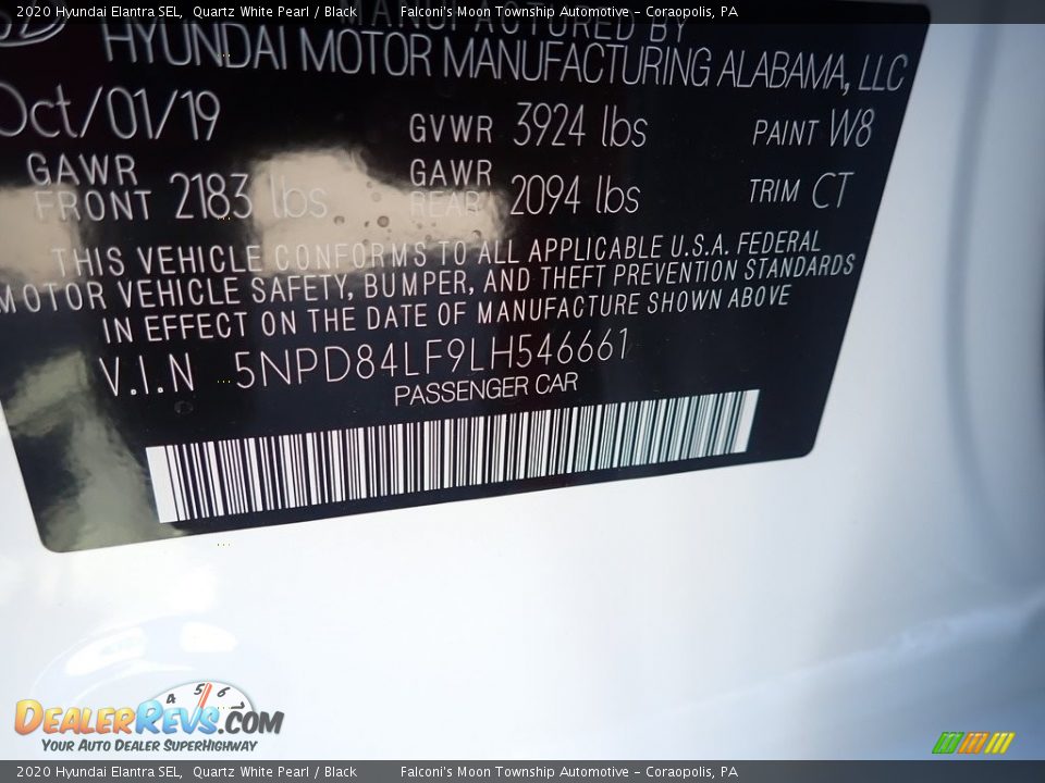 2020 Hyundai Elantra SEL Quartz White Pearl / Black Photo #12