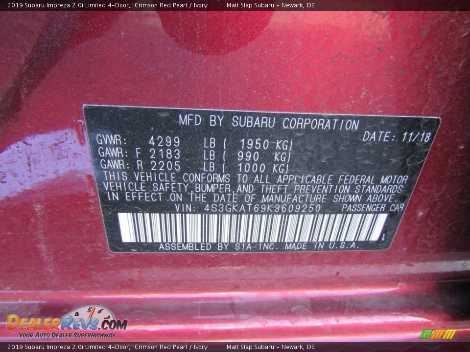 2019 Subaru Impreza 2.0i Limited 4-Door Crimson Red Pearl / Ivory Photo #30