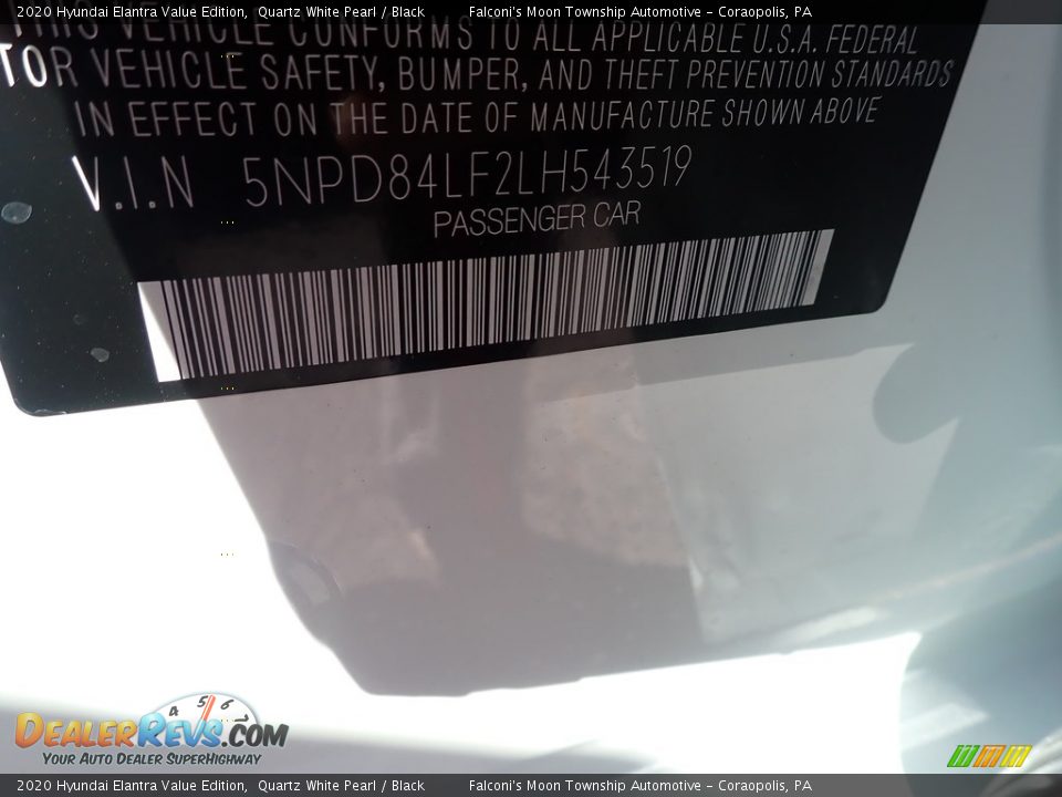 2020 Hyundai Elantra Value Edition Quartz White Pearl / Black Photo #12