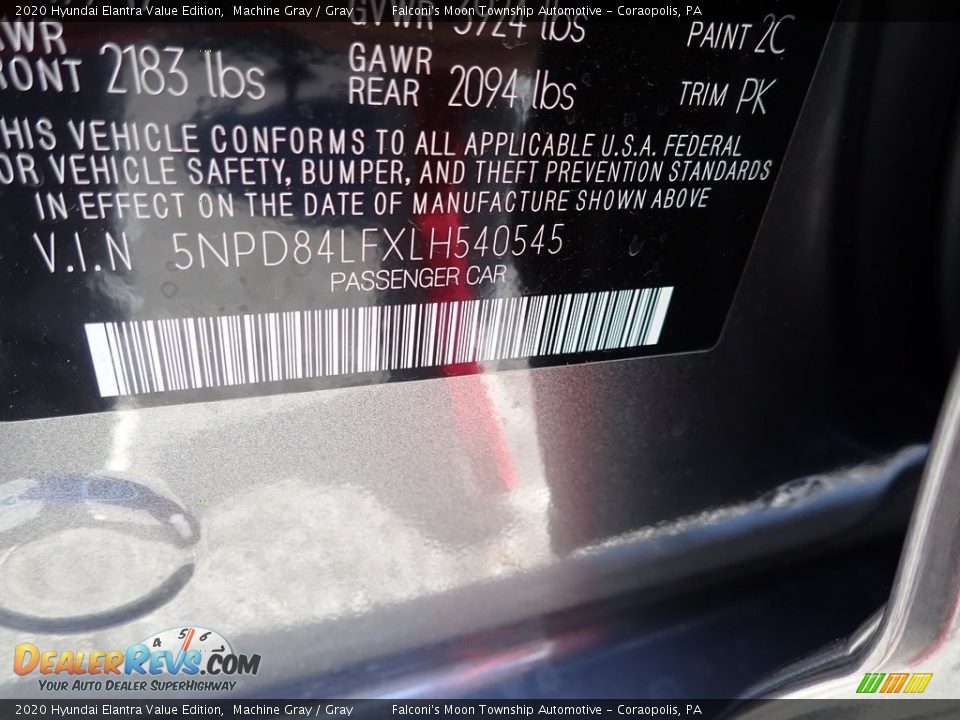 2020 Hyundai Elantra Value Edition Machine Gray / Gray Photo #12