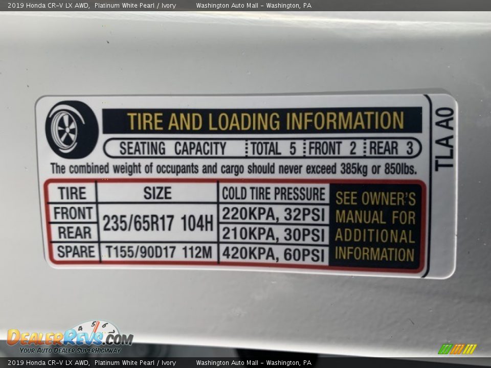 2019 Honda CR-V LX AWD Platinum White Pearl / Ivory Photo #8