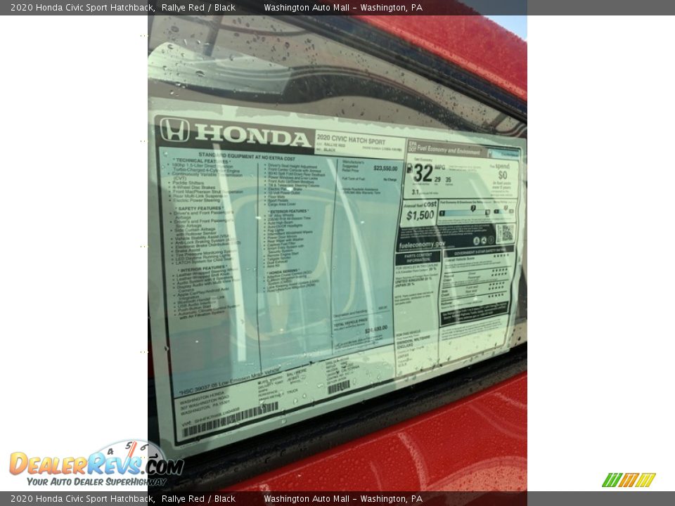 2020 Honda Civic Sport Hatchback Rallye Red / Black Photo #15