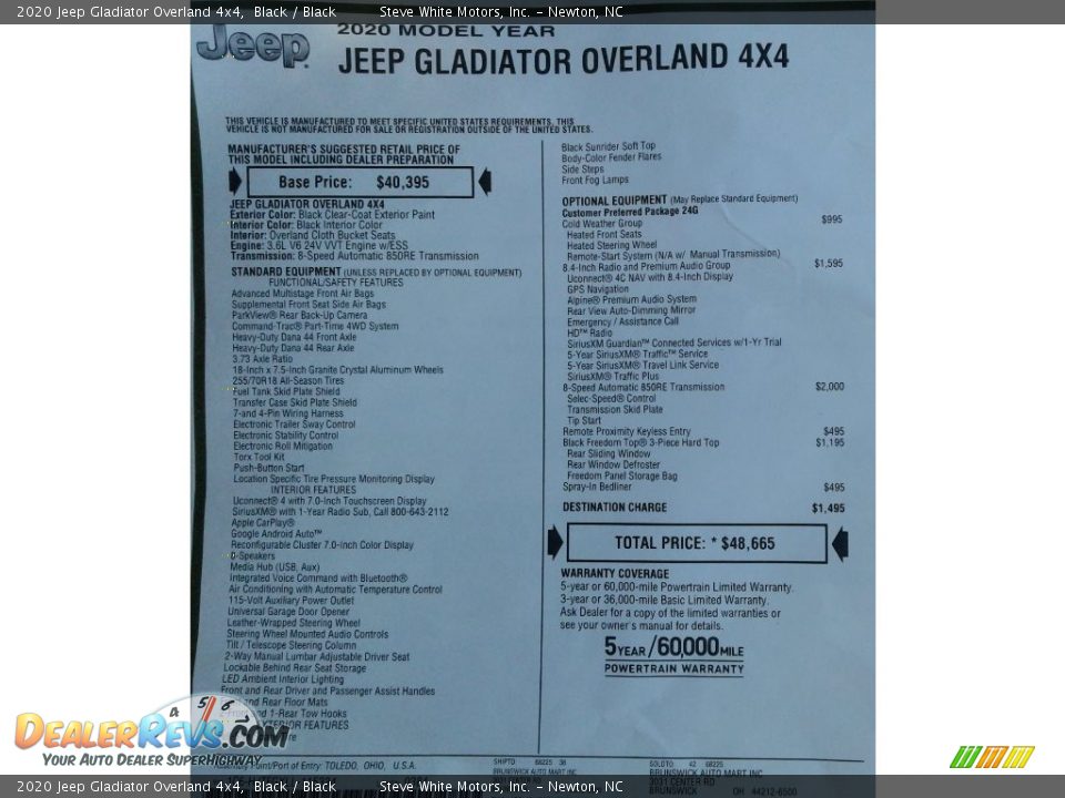 2020 Jeep Gladiator Overland 4x4 Black / Black Photo #35
