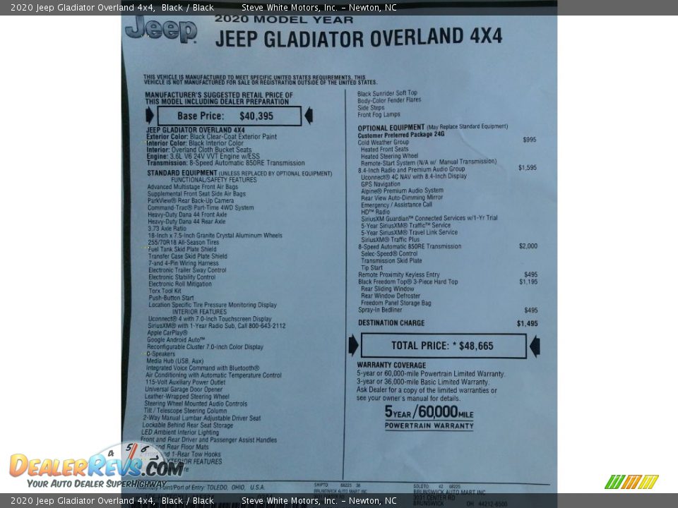 2020 Jeep Gladiator Overland 4x4 Black / Black Photo #35