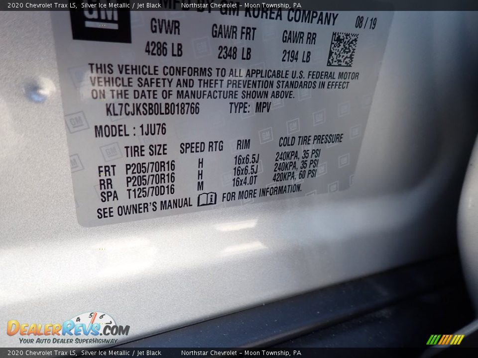 2020 Chevrolet Trax LS Silver Ice Metallic / Jet Black Photo #16