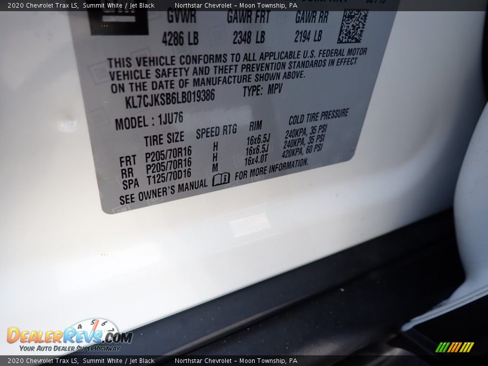 2020 Chevrolet Trax LS Summit White / Jet Black Photo #15