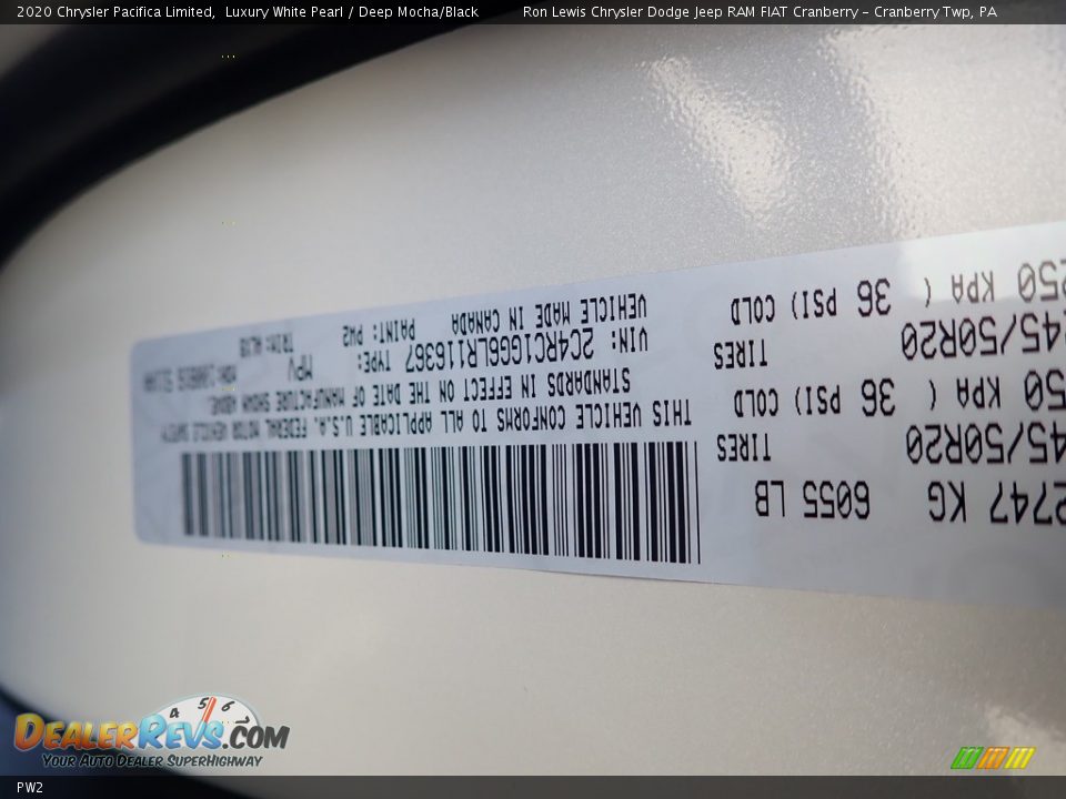 Chrysler Color Code PW2 Luxury White Pearl