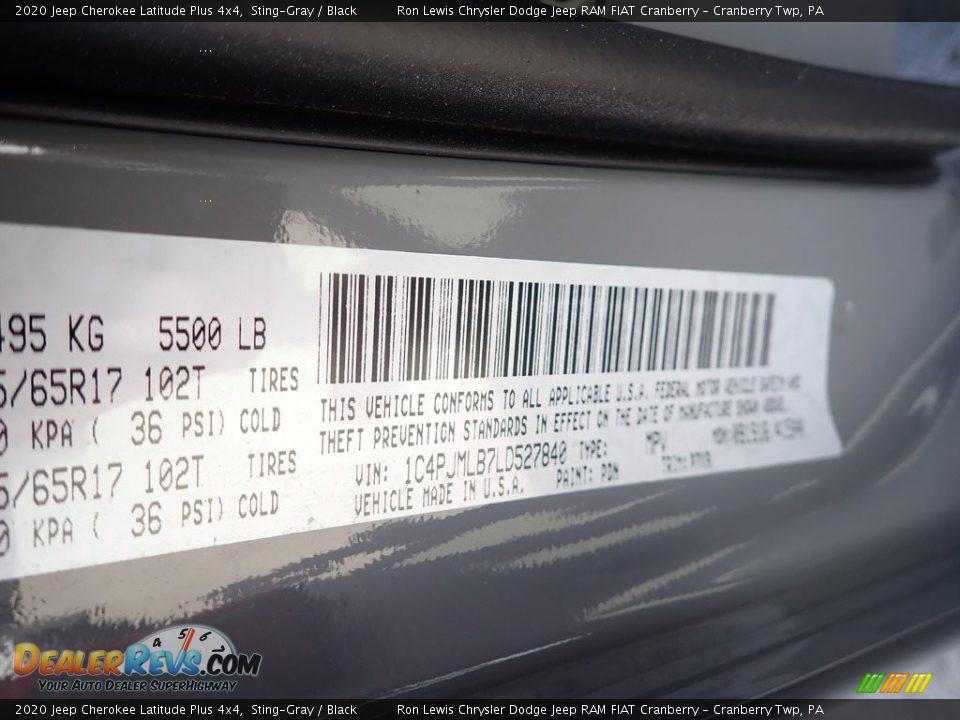 2020 Jeep Cherokee Latitude Plus 4x4 Sting-Gray / Black Photo #14