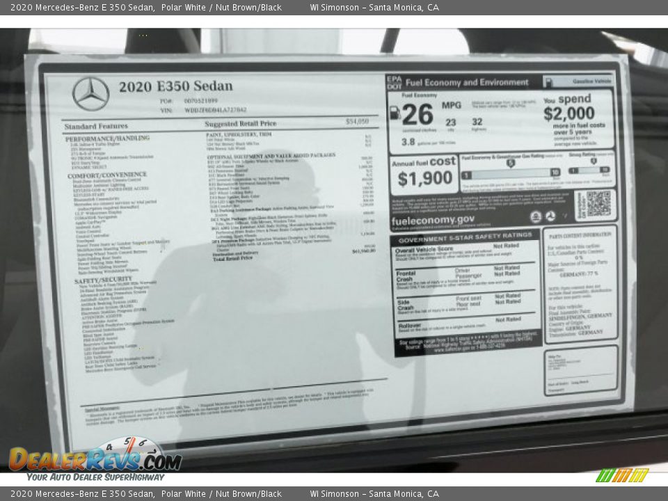 2020 Mercedes-Benz E 350 Sedan Polar White / Nut Brown/Black Photo #10