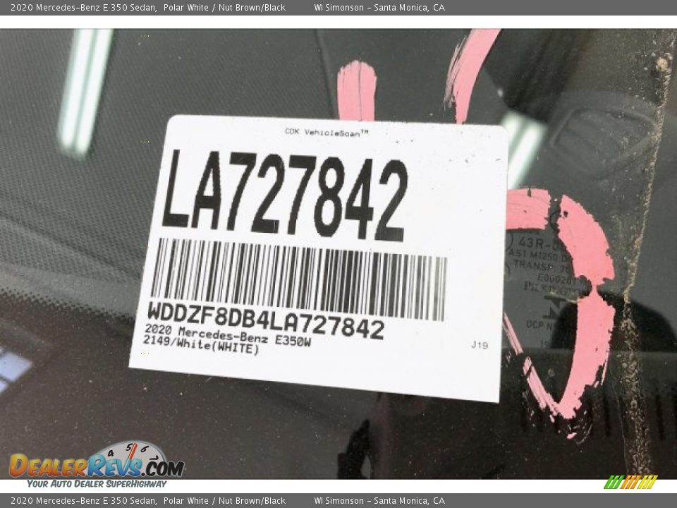 2020 Mercedes-Benz E 350 Sedan Polar White / Nut Brown/Black Photo #11