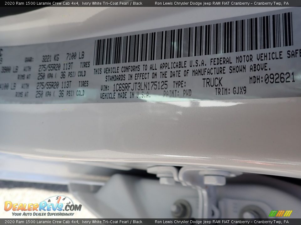 2020 Ram 1500 Laramie Crew Cab 4x4 Ivory White Tri-Coat Pearl / Black Photo #14