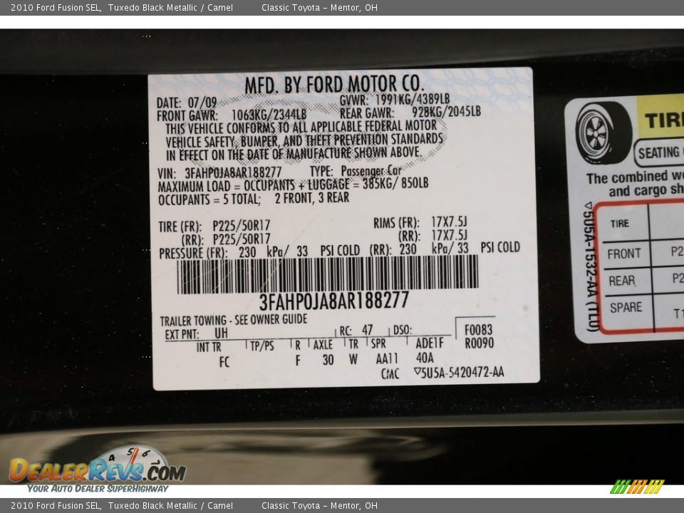 2010 Ford Fusion SEL Tuxedo Black Metallic / Camel Photo #21