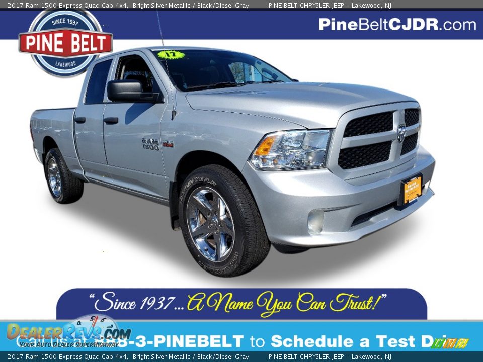 2017 Ram 1500 Express Quad Cab 4x4 Bright Silver Metallic / Black/Diesel Gray Photo #1