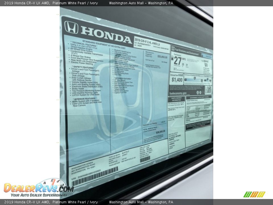 2019 Honda CR-V LX AWD Platinum White Pearl / Ivory Photo #15