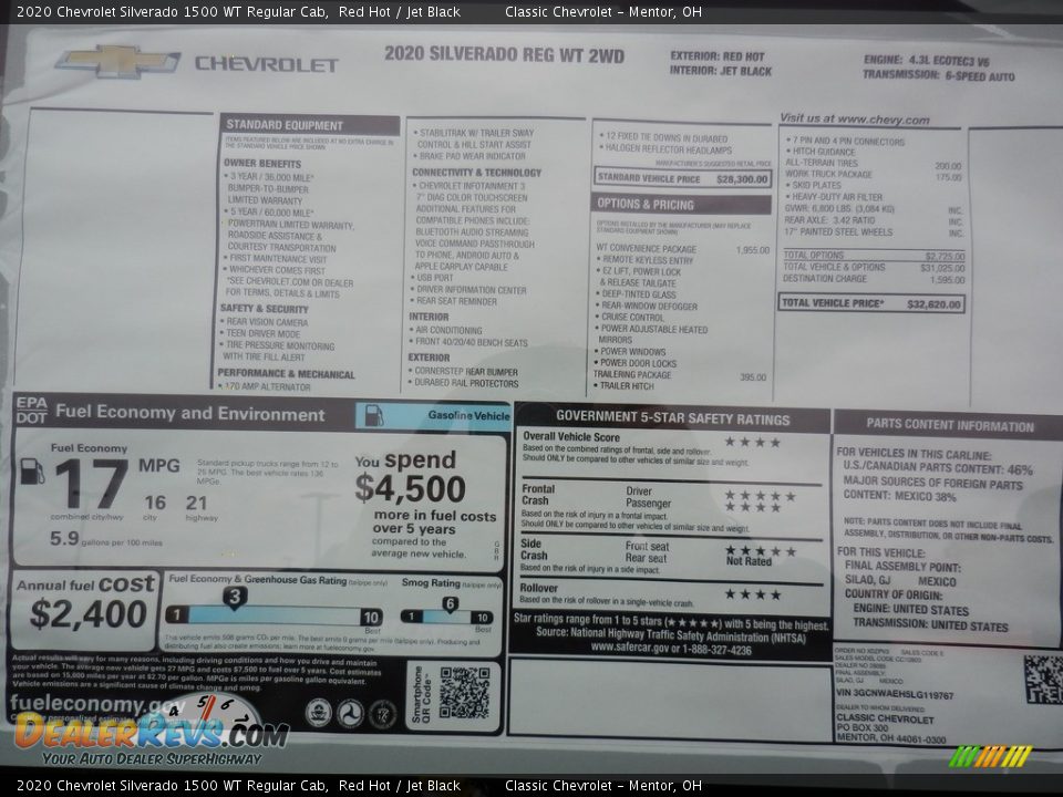 2020 Chevrolet Silverado 1500 WT Regular Cab Window Sticker Photo #8