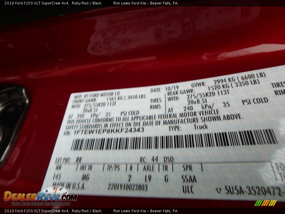 2019 Ford F150 XLT SuperCrew 4x4 Ruby Red / Black Photo #10