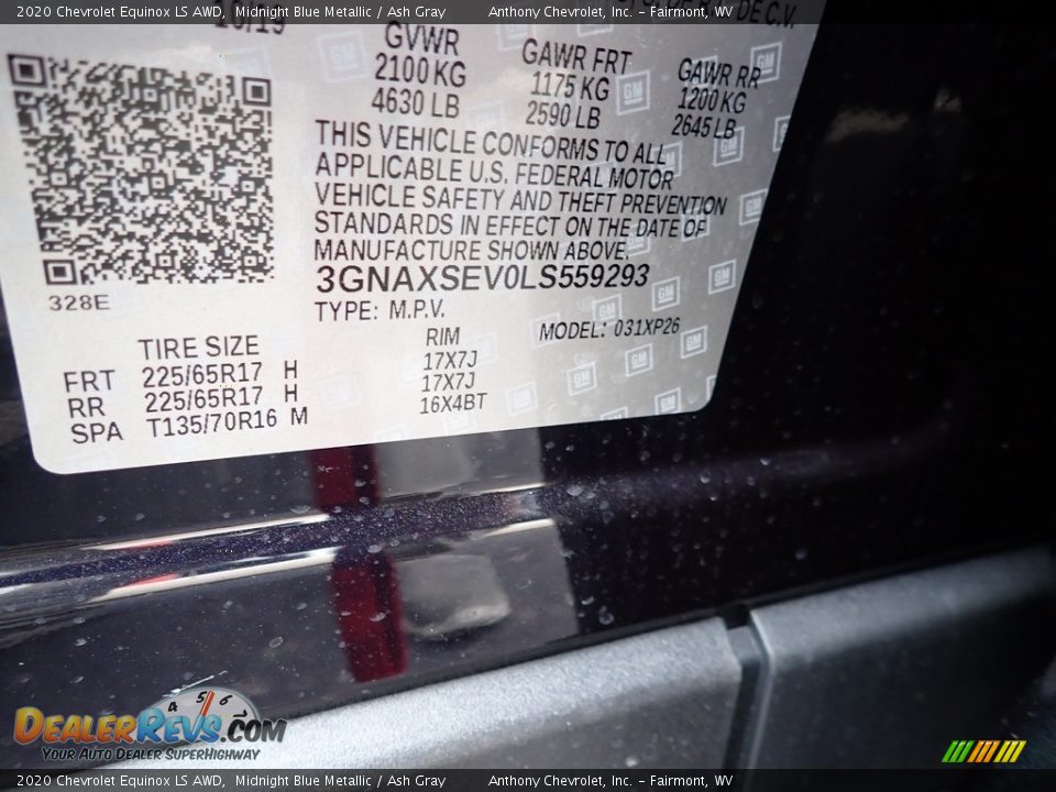 2020 Chevrolet Equinox LS AWD Midnight Blue Metallic / Ash Gray Photo #16