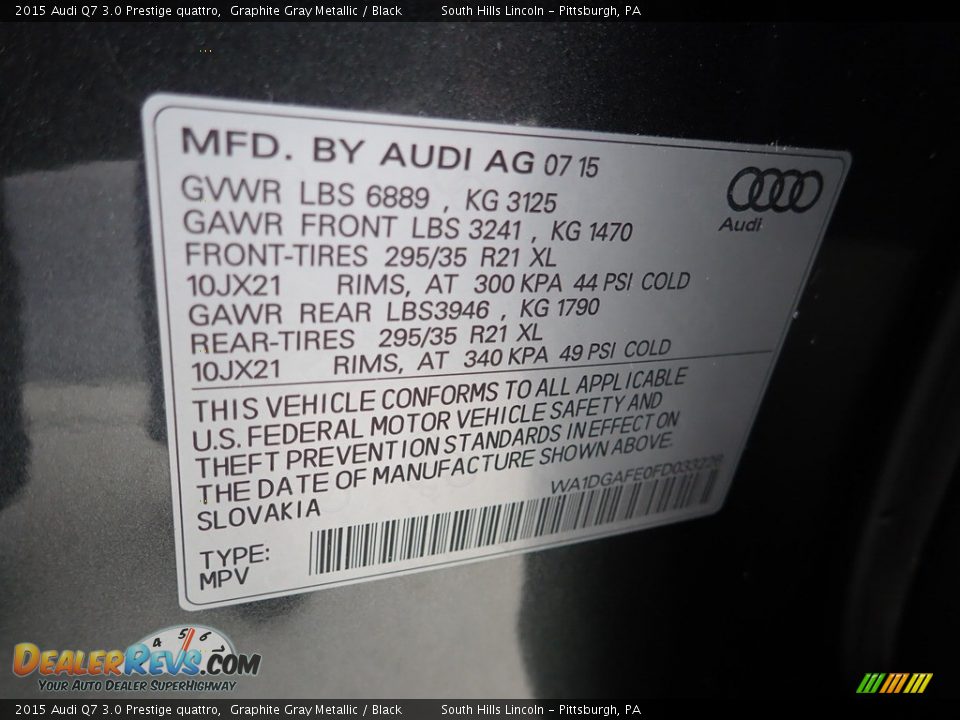 2015 Audi Q7 3.0 Prestige quattro Graphite Gray Metallic / Black Photo #23