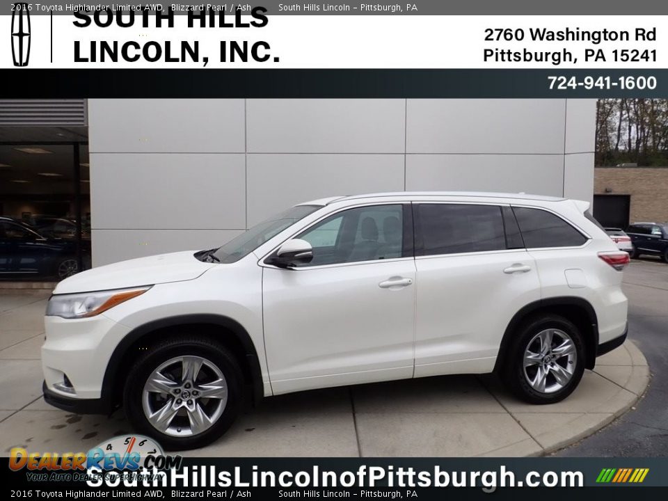 2016 Toyota Highlander Limited AWD Blizzard Pearl / Ash Photo #1