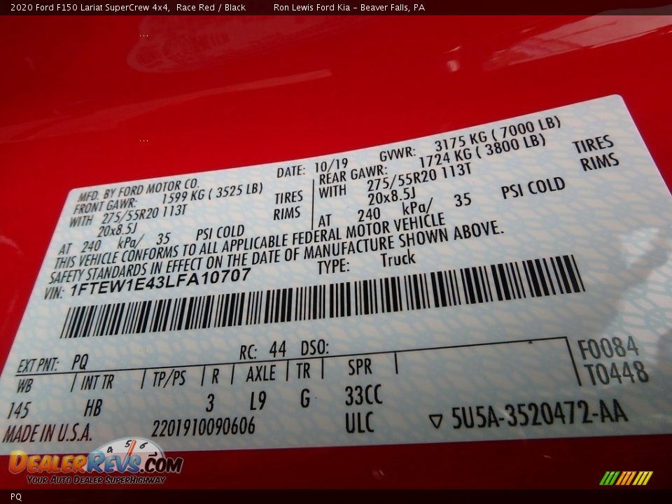 Ford Color Code PQ Race Red