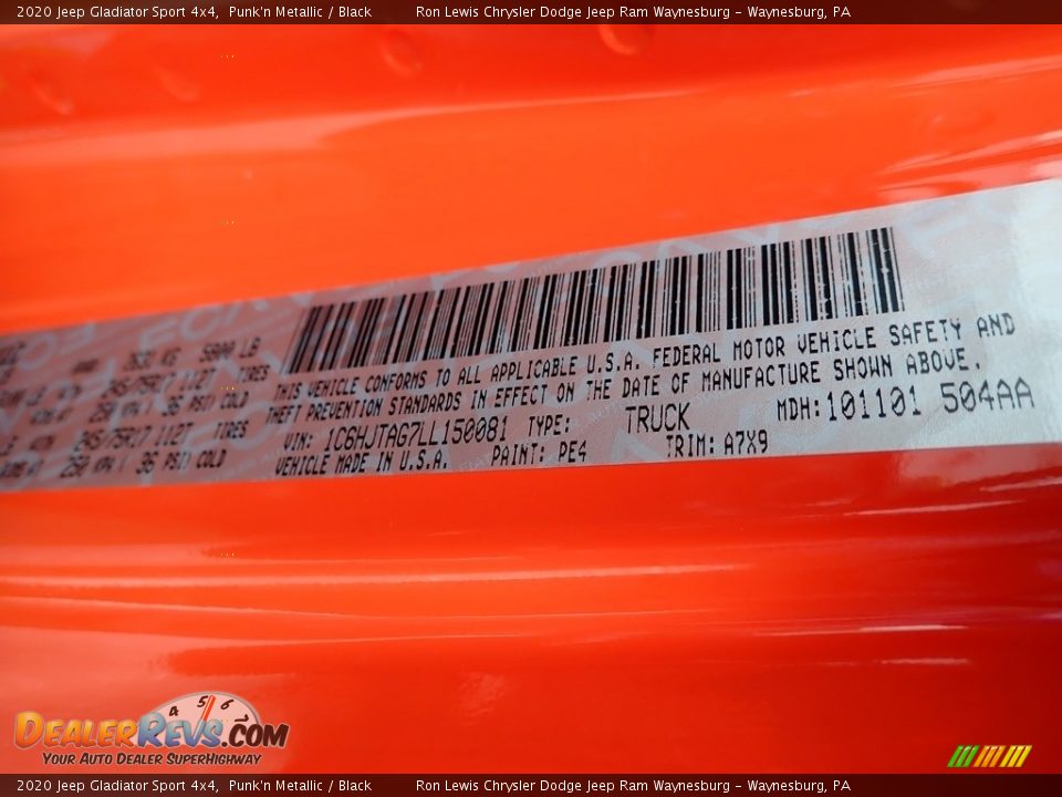 2020 Jeep Gladiator Sport 4x4 Punk'n Metallic / Black Photo #15
