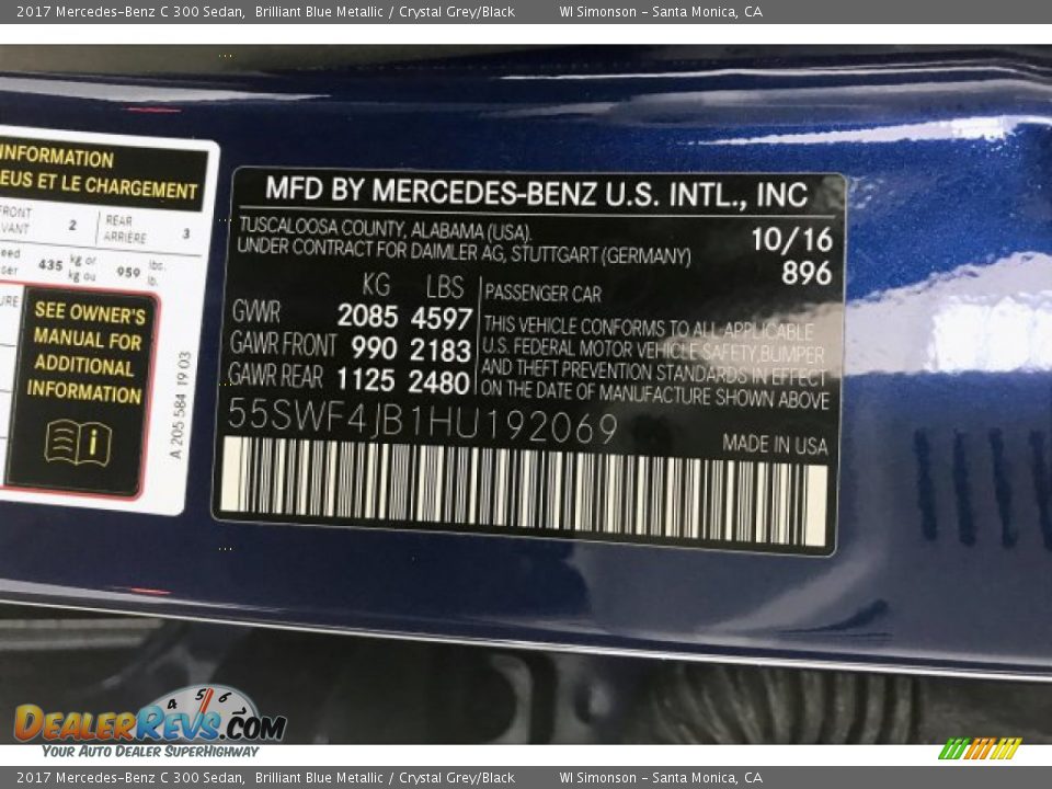 2017 Mercedes-Benz C 300 Sedan Brilliant Blue Metallic / Crystal Grey/Black Photo #24