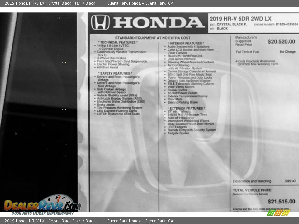 2019 Honda HR-V LX Crystal Black Pearl / Black Photo #35