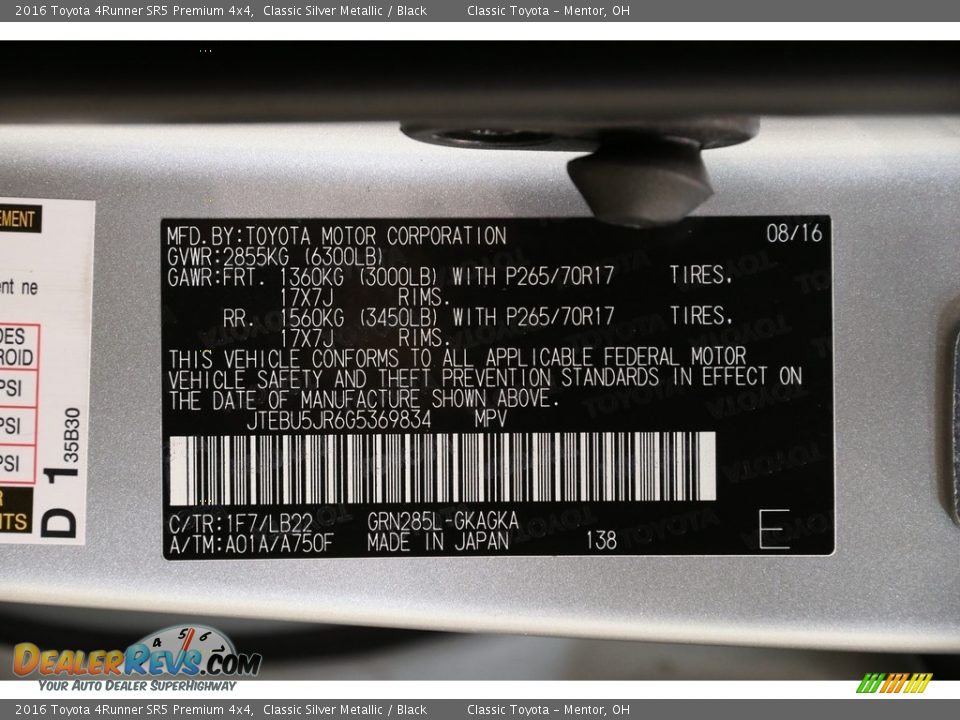 2016 Toyota 4Runner SR5 Premium 4x4 Classic Silver Metallic / Black Photo #22