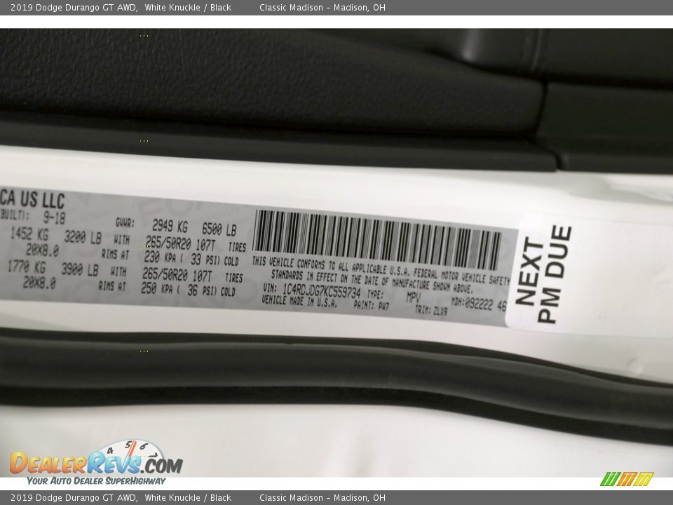 2019 Dodge Durango GT AWD White Knuckle / Black Photo #27