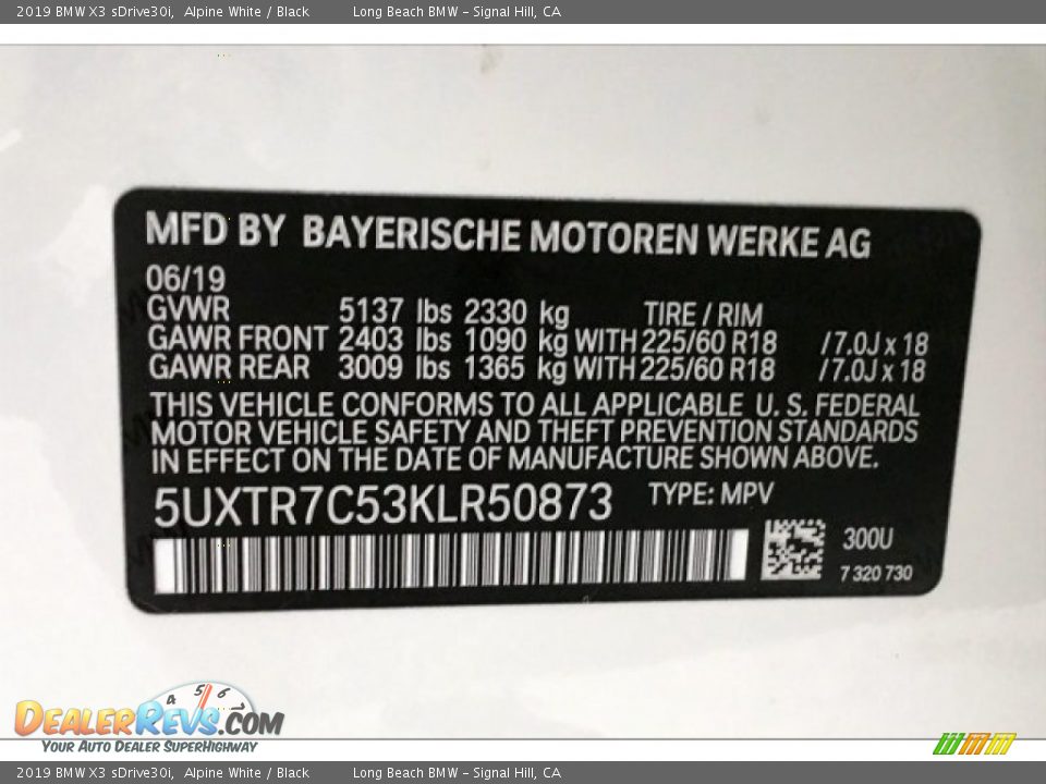 2019 BMW X3 sDrive30i Alpine White / Black Photo #19