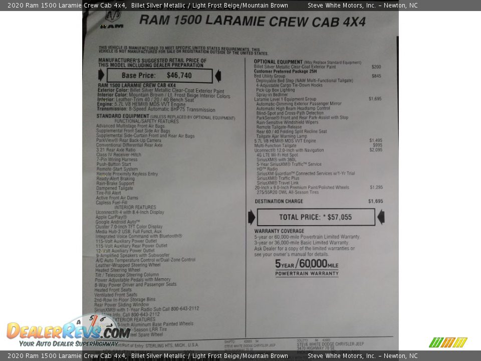 2020 Ram 1500 Laramie Crew Cab 4x4 Window Sticker Photo #36