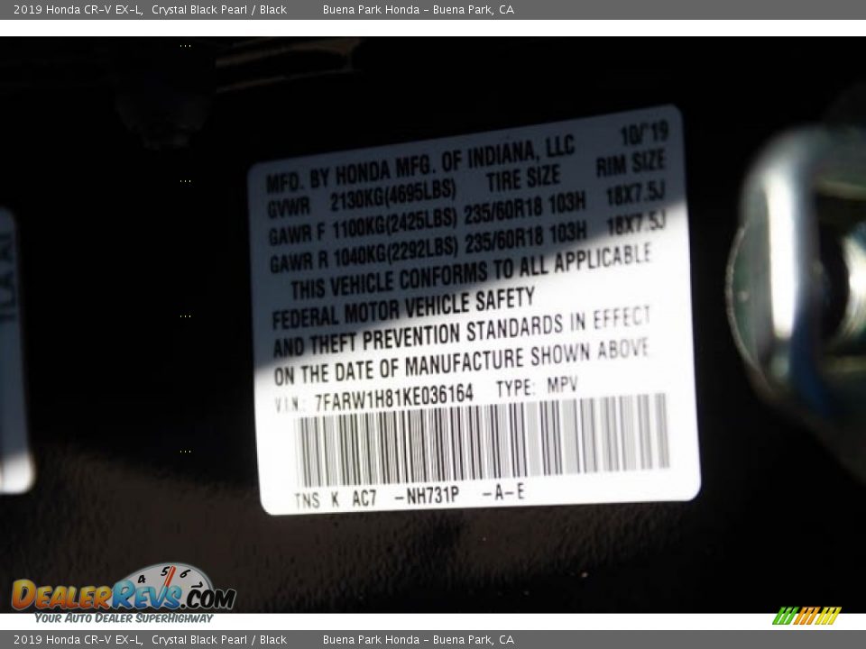 2019 Honda CR-V EX-L Crystal Black Pearl / Black Photo #28