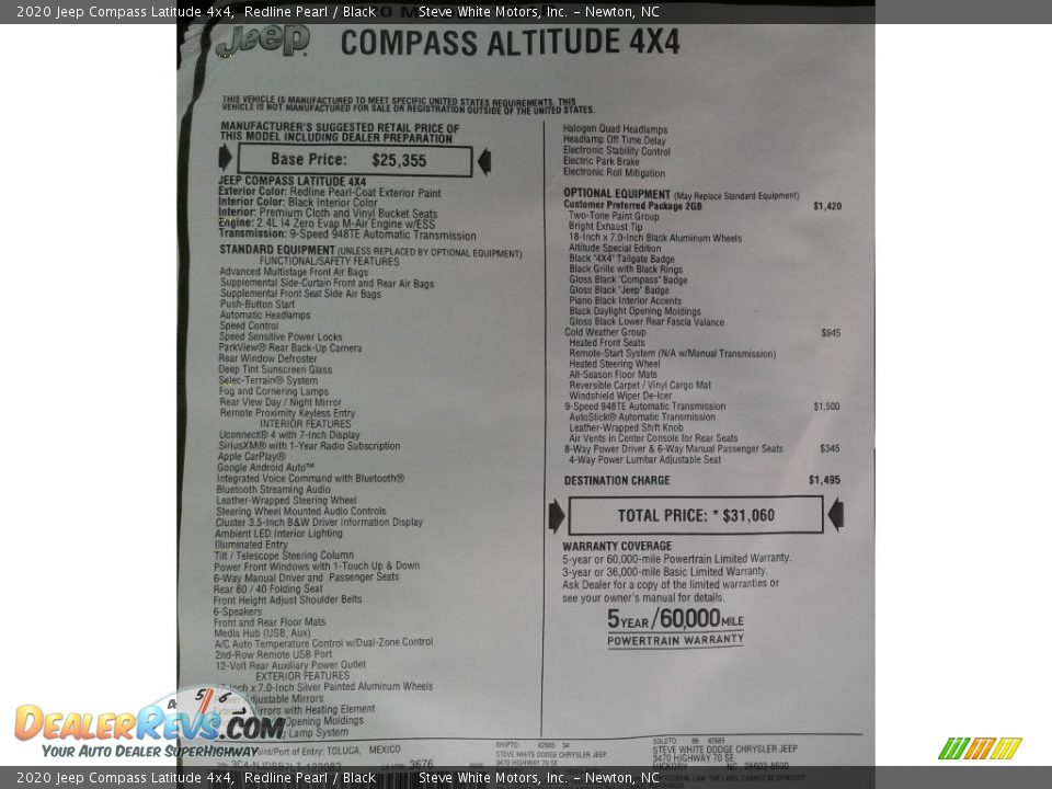 2020 Jeep Compass Latitude 4x4 Redline Pearl / Black Photo #32